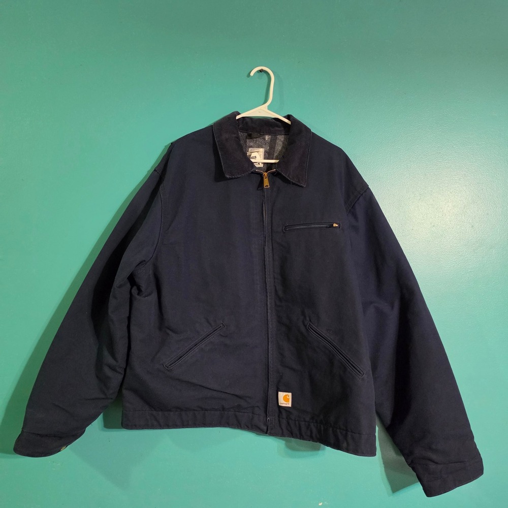 Carhartt J209 DNY Navy Blue Detroit Jacket Blanket Lined Made in USA 2XL Tall